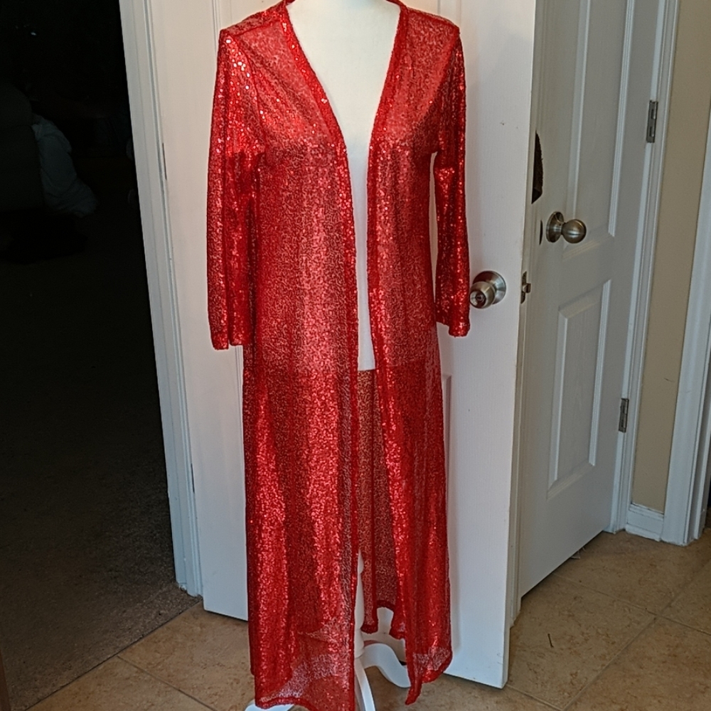 Long red sequins kimono